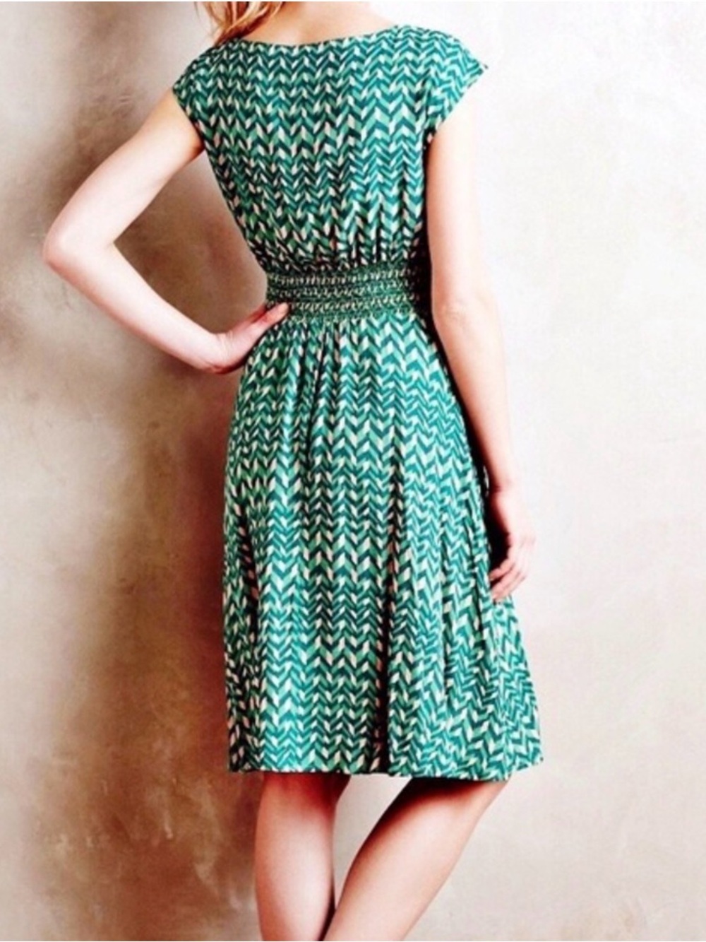 Maeve by Anthropologie S Green Dress 2 Front Pockets Lined Skirt
